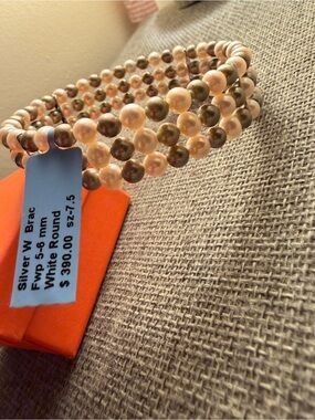 Triple-Strand Pearl and Metallic Bead Coil Bracelet